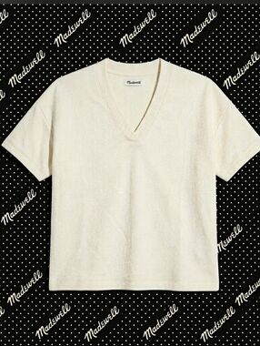 ​Madewell MWL Cream Textured V-Neck Short Sleeve Sweatshirt